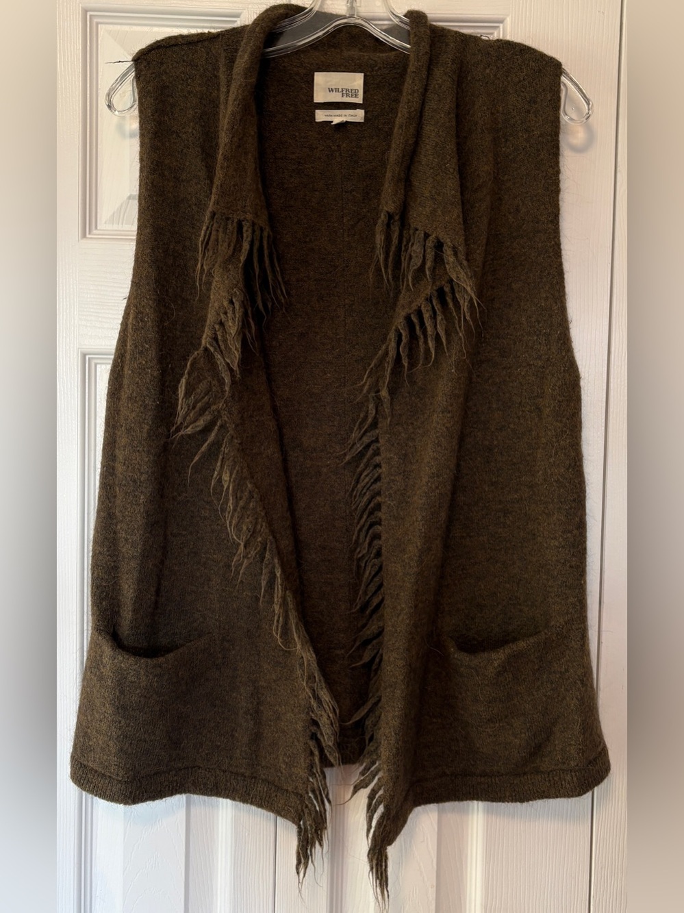 Aritzia Wilfred Free "Fei Fei" Fringe Knit Alpaca-Wool Vest Green Size Small - Picture 1 of 3